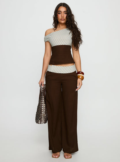 Past Life Fold Over Waistband Pant Brown / Stripe