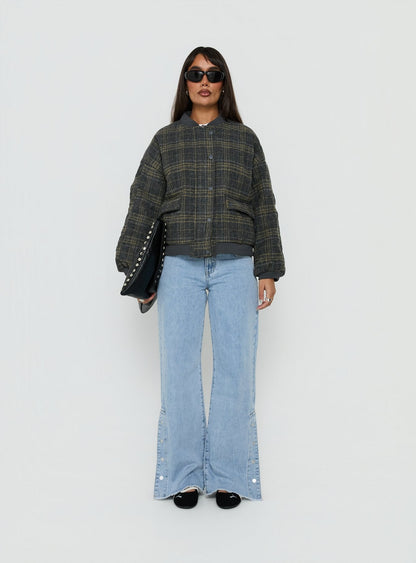 Stick Season Quilted Jacket Grey Check