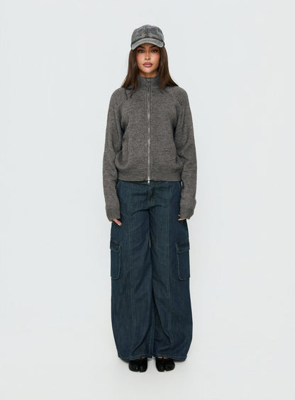 Nikoletta Mid Rise Wide Leg Cargo Jeans Dark Blue Wash