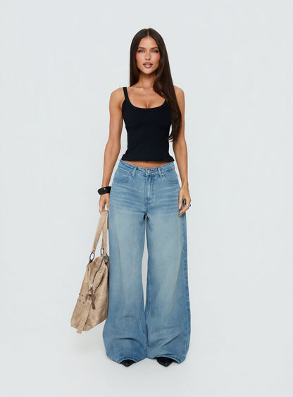 Naylor Mid Rise Wide Leg Jeans Light Blue Wash