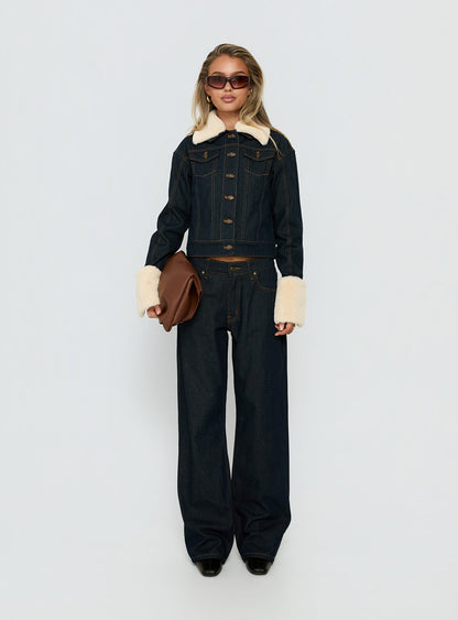 Apres Faux Fur Trim Denim Jacket Indigo