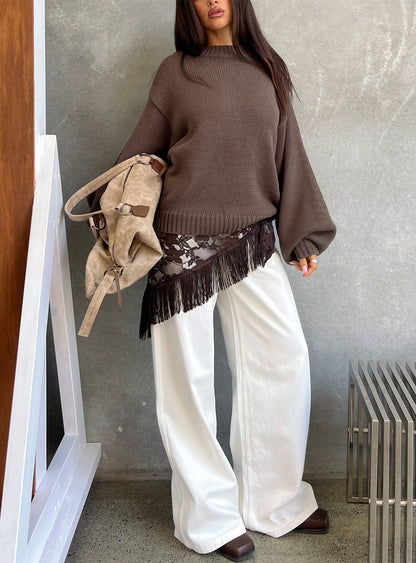 Harmony Balloon Sleeve Knit Sweater Dark Brown