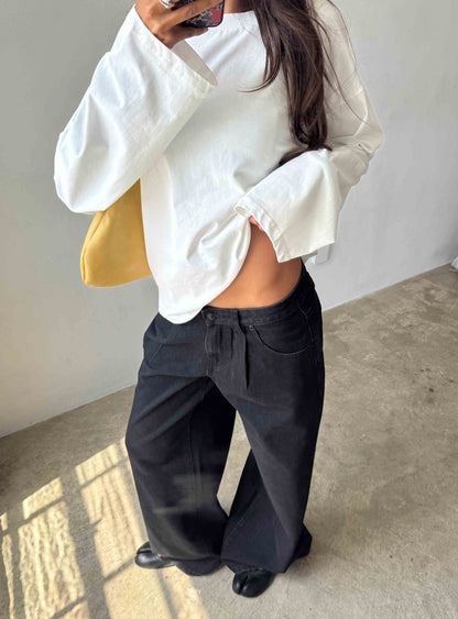 Supercut Low Rise Baggy Pleat Jeans Washed Black