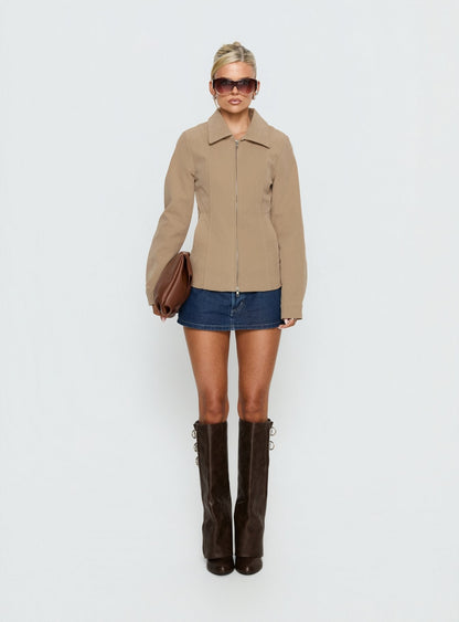 Ryzen Faux Suede Fitted Jacket Stone