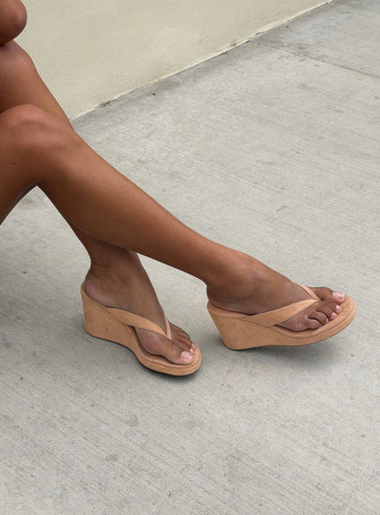 Kamiko Wedged Heels Tan Faux Suede