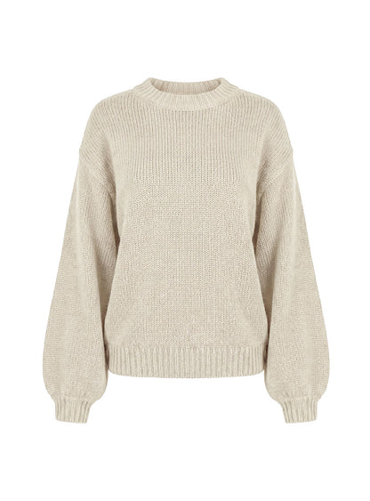 Harmony Balloon Sleeve Knit Sweater Beige