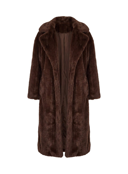 Moss Faux Fur Coat Chocolate
