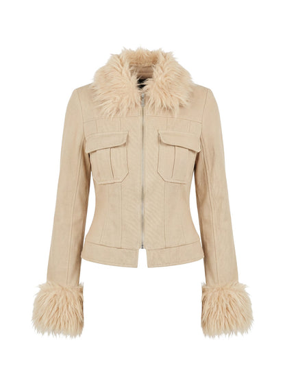 Nindie Faux Fur Contrast Jacket Tan