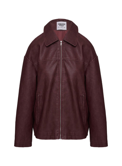 Napoleon Faux Leather Jacket Burgundy