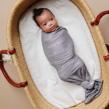 Personalized Baby Name Swaddle Blanket - Stone