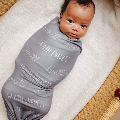 Personalized Baby Name Swaddle Blanket - Stone
