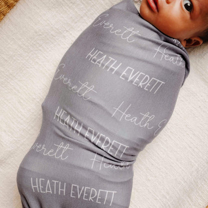 Personalized Baby Name Swaddle Blanket - Stone