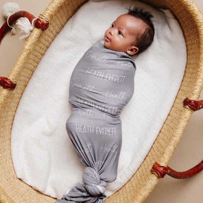 Personalized Baby Name Swaddle Blanket - Stone
