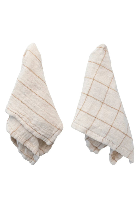 Cotton Double Cloth Napkins with Grid/Stripe Pattern, Set of 4
