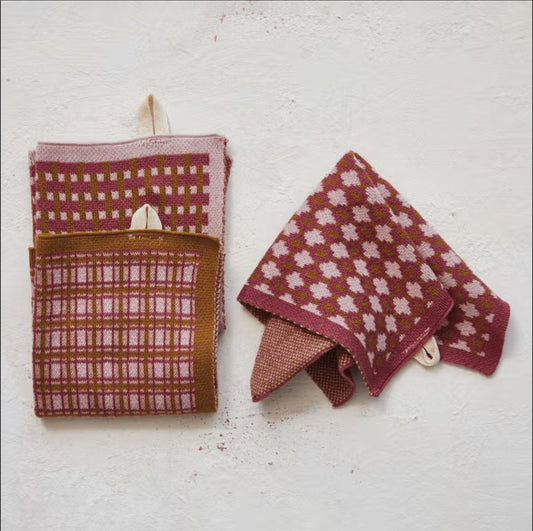 Cotton Knit Dish Cloth w/ Pattern & Loop