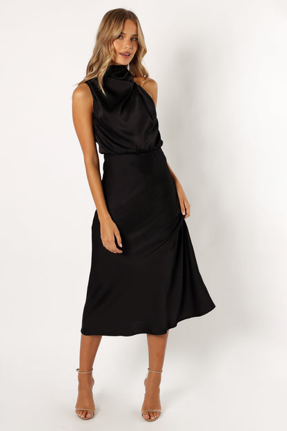 Anabelle Halter Neck Midi Dress - Black